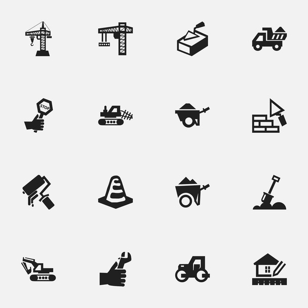 Ensemble de 16 icônes de bâtiment modifiables. Comprend des symboles tels que Facing, Notice Object, Handcart. Peut être utilisé pour le Web, mobile, interface utilisateur et infographie
. - Vecteur, image