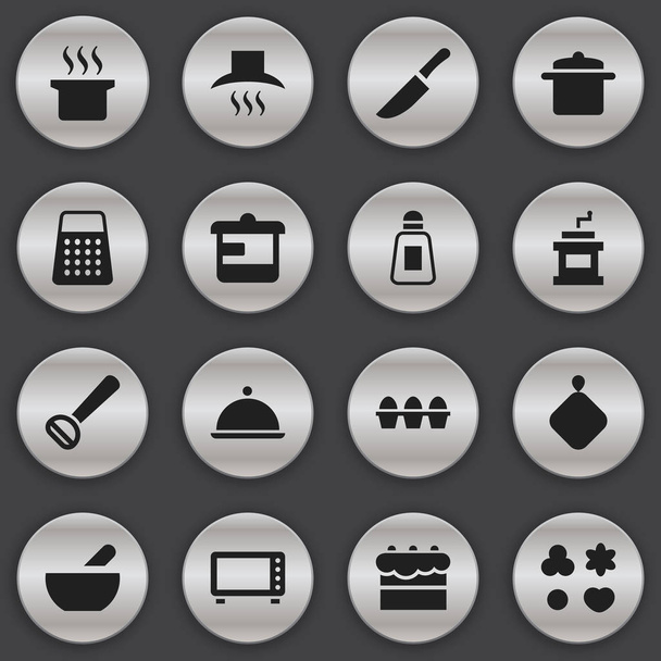 Set Of 16 Editable Cook Icons. Includes Symbols Such As Husker, Egg Carton, Cookware And More. Can Be Used For Web, Mobile, UI And Infographic Design. - Vector, Image
