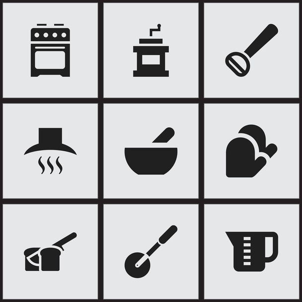 Sada 9 upravitelné vaření ikon. Obsahuje symboly kuchyňské rukavice, Huskere, Mocha mlýnek a další. Lze použít pro webové, mobilní, Ui a infografika Design. - Vektor, obrázek