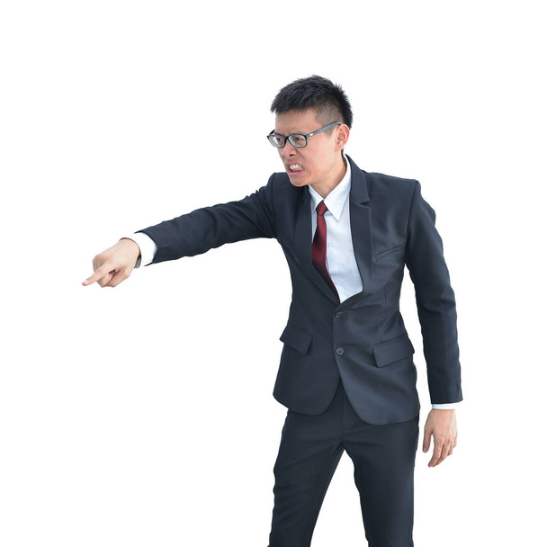 Enojado asiático hombre de negocios culpando aislado sobre fondo blanco, c
 - Foto, Imagen