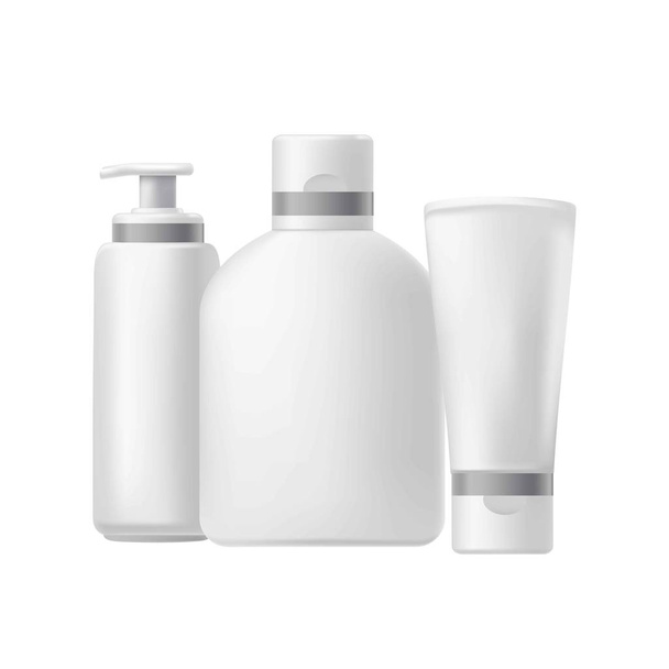 Blank three beauty hygiene containers isolated on white - Vektör, Görsel