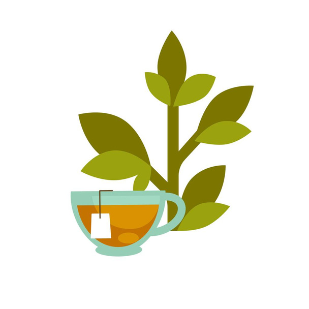 Green leaf and a tea cup - Вектор,изображение