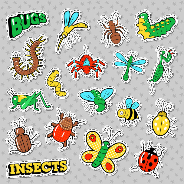 Bug e Insetti Patch, Adesivi, Distintivi Set per Stampe e Tessile. Vettore Doodle
 - Vettoriali, immagini