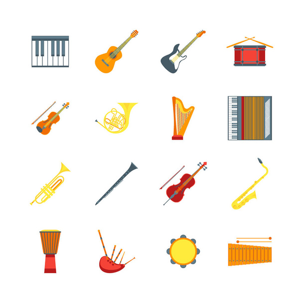 Cartoon Musical Insrtuments Color Icons Set. Vector - Вектор,изображение