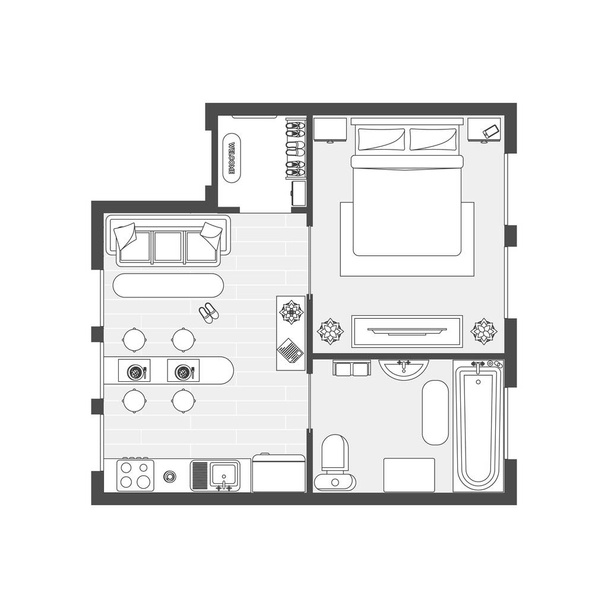 Apartment Plan witch Furniture. Vector - Vector, Imagen