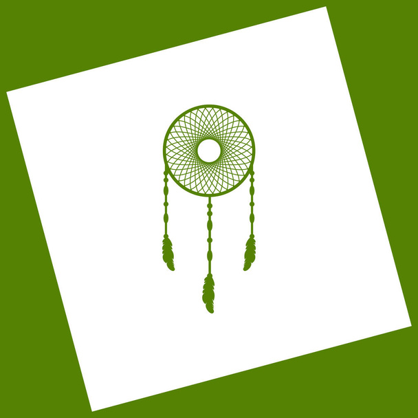 Dream catcher sign. Vector. White icon obtained as a result of subtraction rotated square and path. Avocado background. - Vector, Image