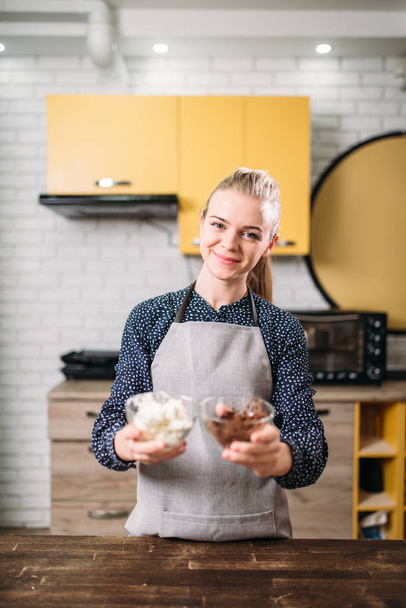 woman holding bowls with ingredients - Photo, image
