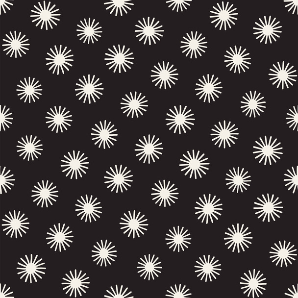 Vector seamless sunburst shapes freehand pattern. Abstract background with round brush strokes. Monochrome hand drawn texture - Vektor, kép