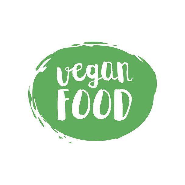Green grunge Vegan food vector illustration hand drawn logotype sticker - Вектор,изображение