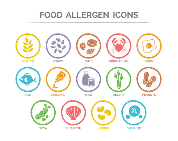 Gıda alerjen Icons Set - Vektör, Görsel