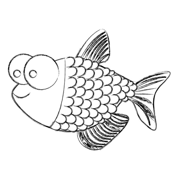 大きな目と鱗を持つ魚のモノクロ スケッチ - ベクター画像