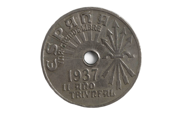 Монета Іспанії, 25 центів, 1937, Франсіско Франко - Фото, зображення