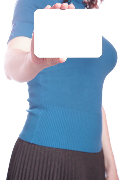 Blank of business card in woman hand - Fotó, kép