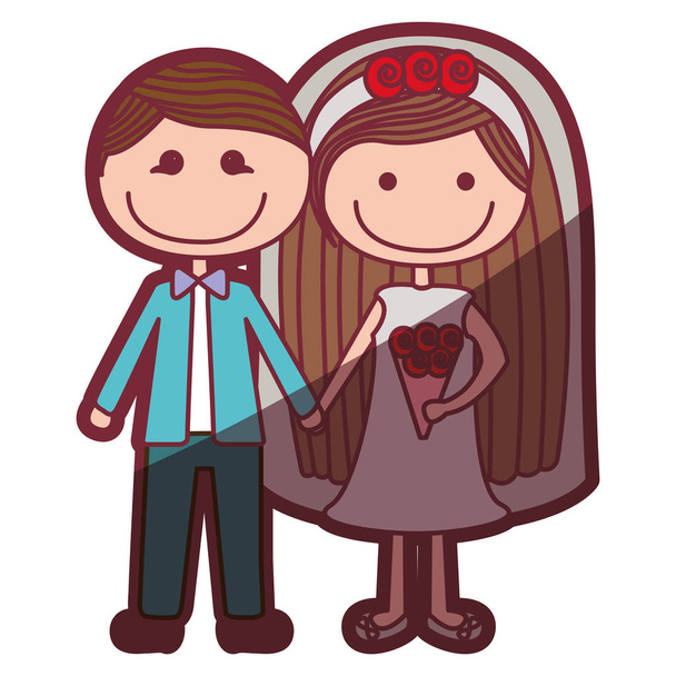colore silhouette ombreggiatura fumetto sposo con abito formale e sposa con i capelli lunghi
 - Vettoriali, immagini