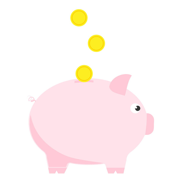 rosa Sparschwein mit drei Münzen. Symbol für Depot und Investition. - Foto, Bild