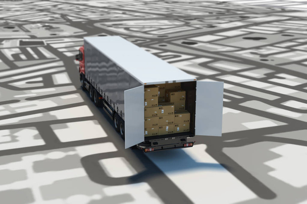 camion chargé pile de boîtes emballées
 - Photo, image