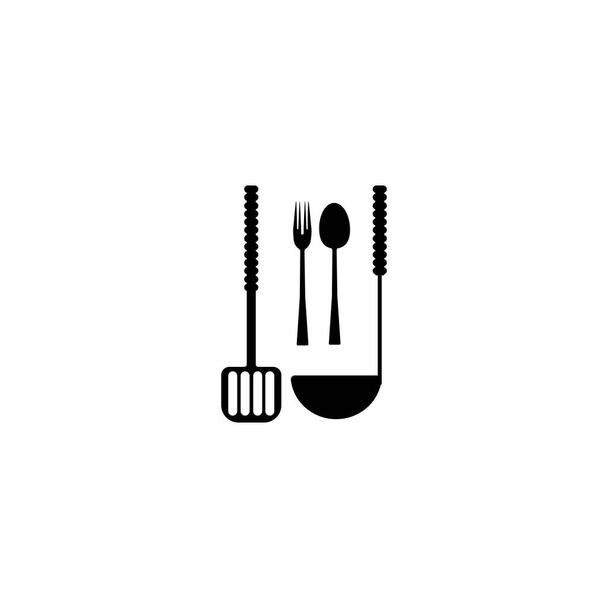 Piktogram lopatka, vidlička, lžíce, kuchyňské náčiní ikonu. Černá ikona  - Vektor, obrázek