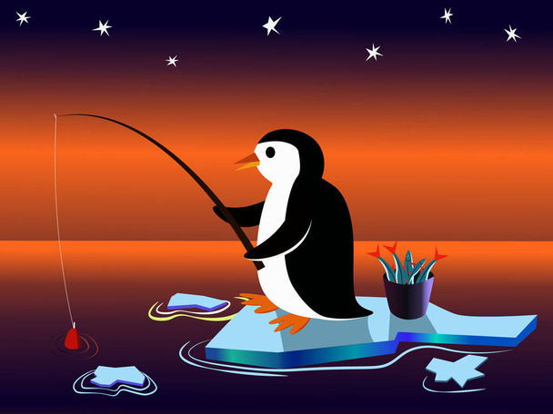 Pinguïn vangt vis - Vector, afbeelding