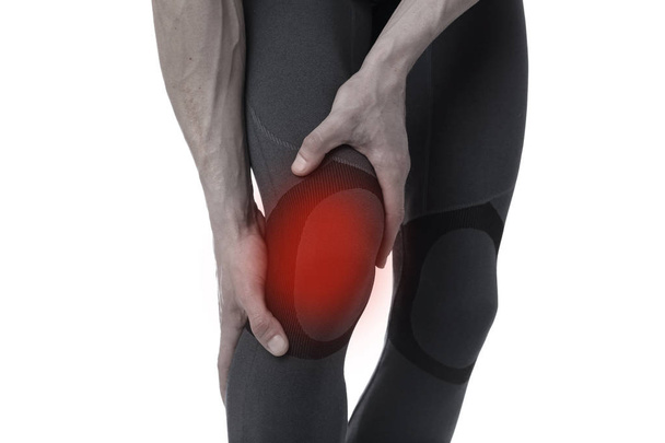 Man with knee pain close up. Pain relief concept - Photo, Image