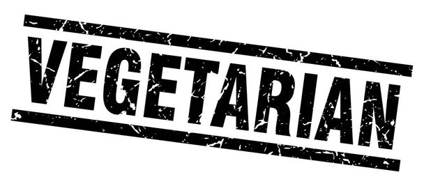square grunge black vegetarian stamp - Vector, Imagen