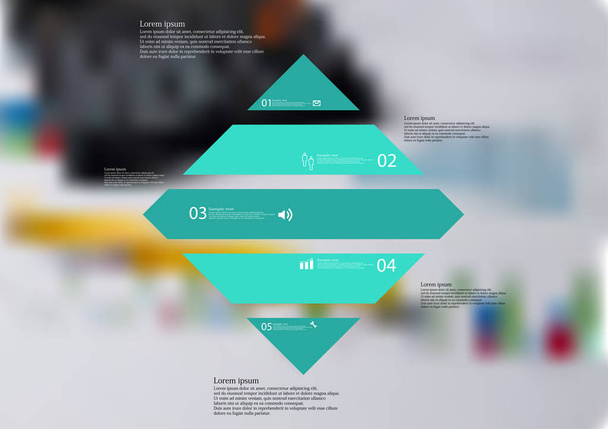 Ilustracja infografikę szablon z rhombus podzielone poziomo do pięciu części autonomicznego niebieski - Wektor, obraz