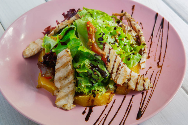 Healthy restaurant food, turkey salad closeup - Photo, Image