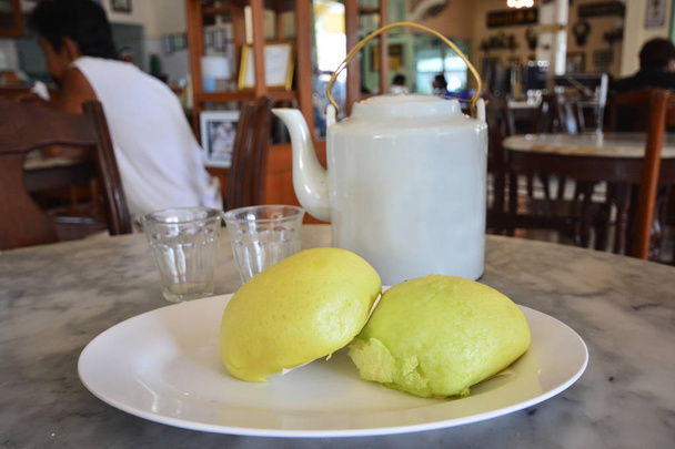 Steamed chinese bun with hot tea , Breakfast - Photo, Image