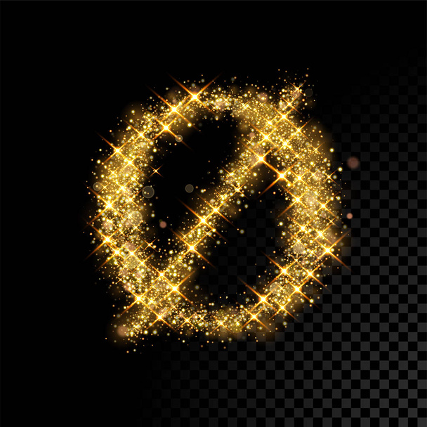 Gold glittering letter O minuscule on black background - Vetor, Imagem