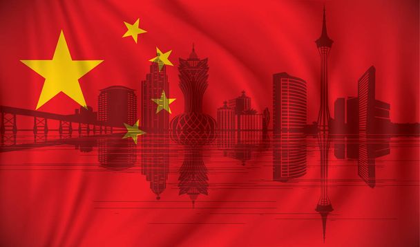 Флаг Китая с горизонтом Макао
 - Вектор,изображение