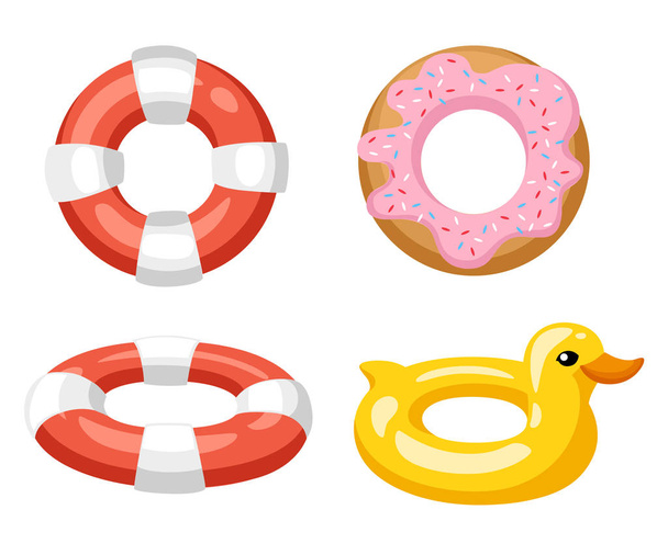 Színes úszás gyűrűk ikonkészlet elszigetelt fehér background. Vektoros illusztráció. - Vektor, kép