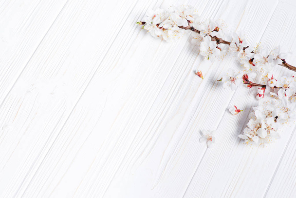 Primavera flores blancas sobre fondo de madera vintage
 - Foto, Imagen