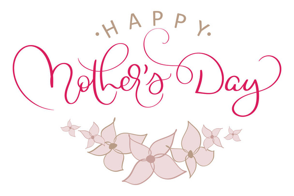 Boldog anyák napja vektor vintage piros szöveg a rózsaszín virágok. Kalligráfia betűkkel illusztráció Eps10 - Vektor, kép