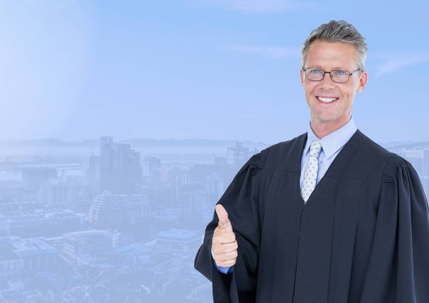 Judge in front of blue city background - Фото, зображення
