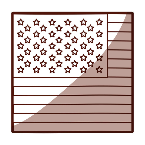 zwart-wit silhouet van de vlag van de Verenigde Staten in close-up met halve schaduw - Vector, afbeelding
