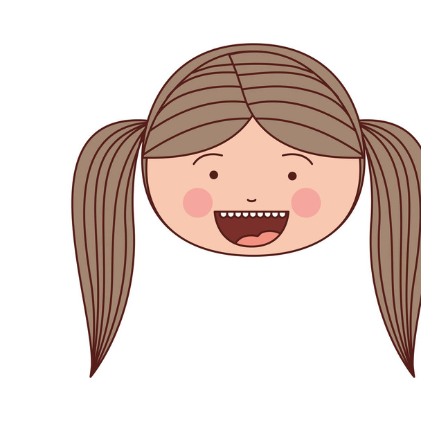 color silueta sonrisa expresión dibujos animados cara frontal chica con pigtail rayas cabello
 - Vector, Imagen
