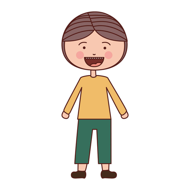 χρώμα σιλουέτα χαμόγελο έκφραση αγόρι καρτούν με παλτό και σορτς - Διάνυσμα, εικόνα