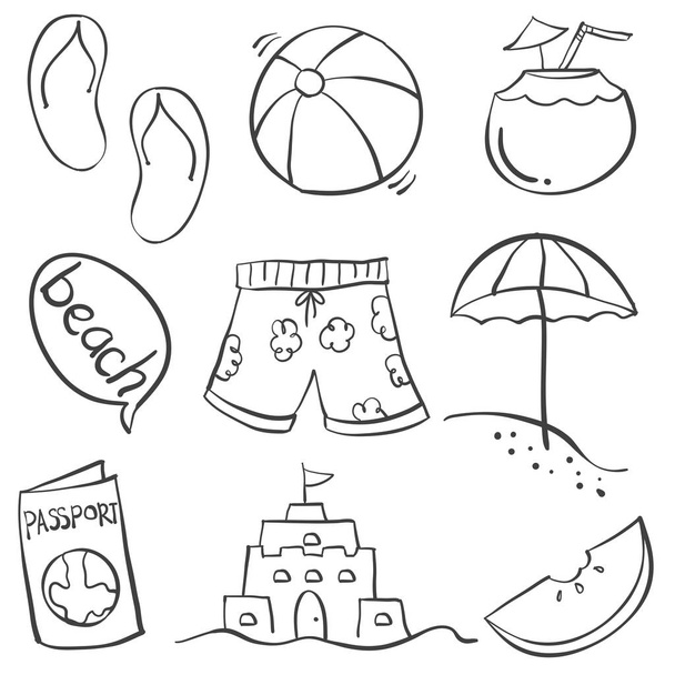 Doodle of summer object on beach - Vektor, kép