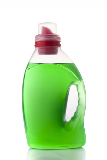 Frasco de fluido detergente verde no fundo
 - Foto, Imagem