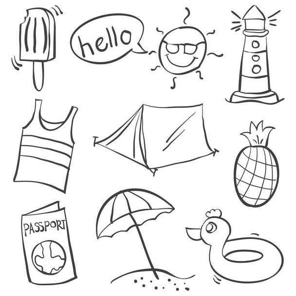 Doodle of summer holiday object - Vektör, Görsel