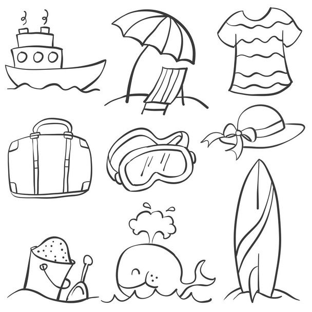 Illustration vector summer object doodles - Vektör, Görsel