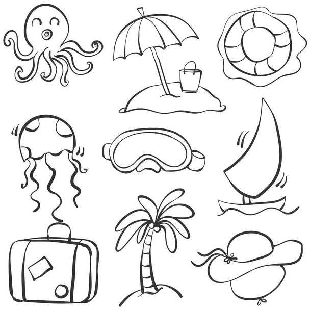 Doodle of element beach holiday - Vetor, Imagem