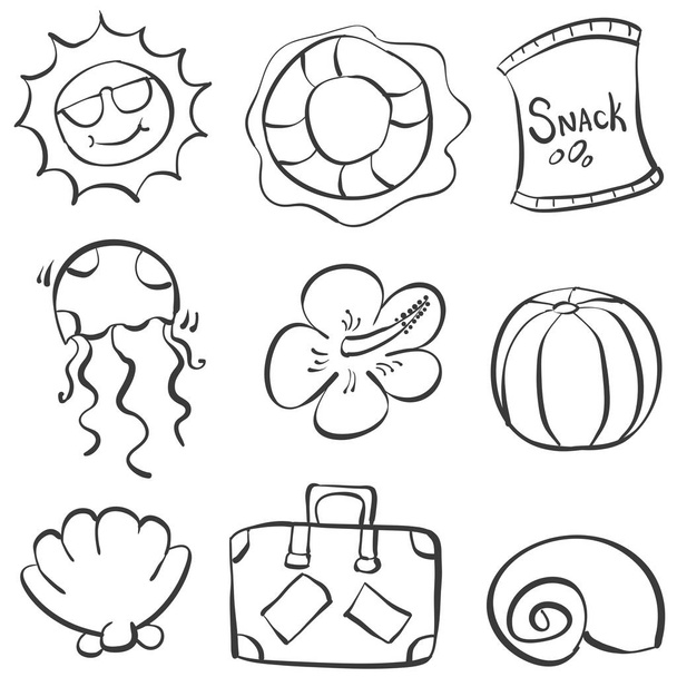 Doodle of object beach holiday - Vector, imagen