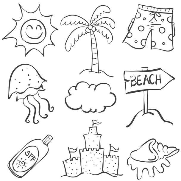 Doodle of element summer object collection - Вектор,изображение