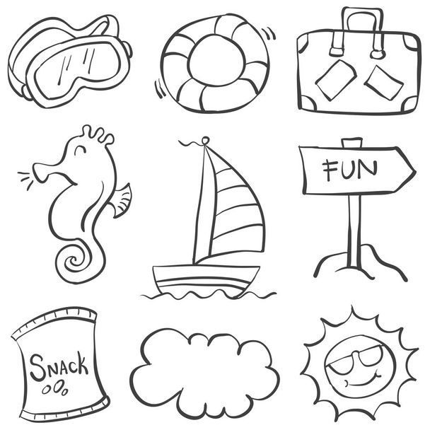 Object summer holiday doodle style - Vector, imagen
