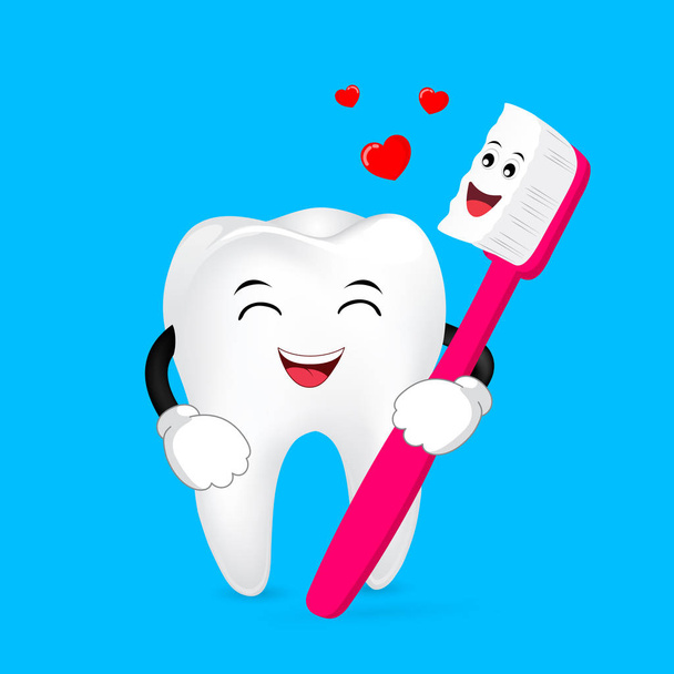 cute cartoon tooth and toothbrush  - Vector, Image