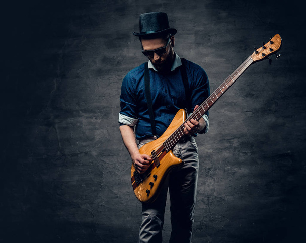Hipster bass player - Photo, Image