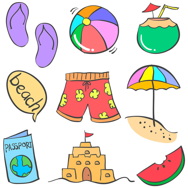 Doodle of summer object colorful - Вектор,изображение