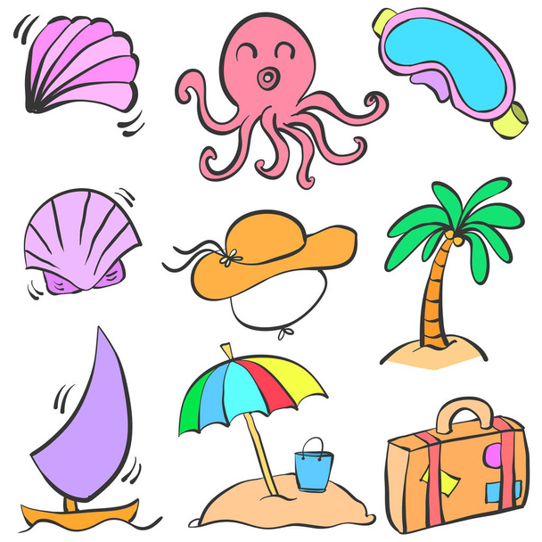 Doodle of element summer holiday - Vector, Image