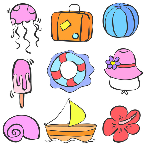 element summer holiday doodle style - Vector, imagen