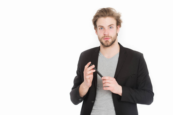 young bearded man with formal jacket using mobile phone device - Foto, Bild